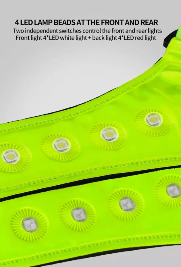 Green Reflective Illuminated Light Up Safety Vest Dusk Walking Running LED Bulbs - Image 6