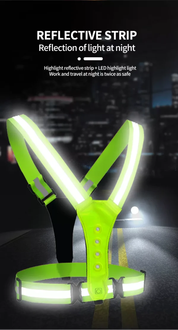 Green Reflective Illuminated Light Up Safety Vest Dusk Walking Running LED Bulbs - Image 9