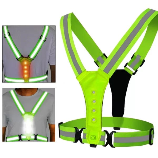 Green Reflective Illuminated Light Up Safety Vest Dusk Walking Running LED Bulbs