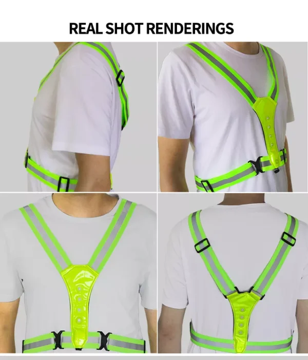 Green Reflective Illuminated Light Up Safety Vest Dusk Walking Running LED Bulbs - Image 10
